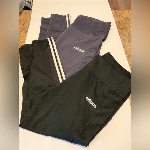 adidas Pants - 2pr Lot Of Adidas Womens Leggings Climate lite Black Gray Both W/white Stripe XL